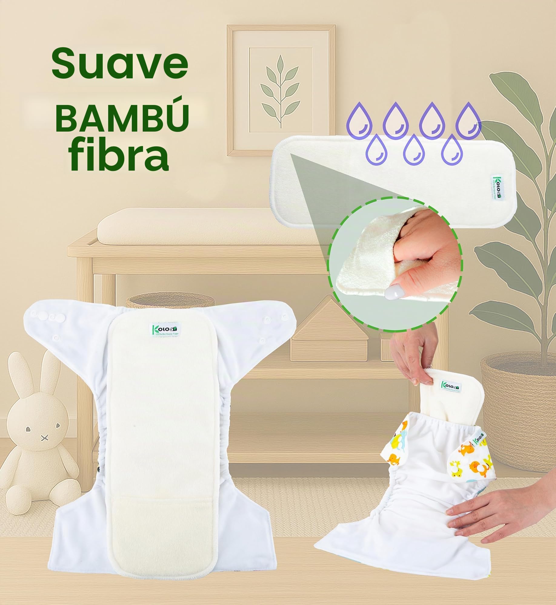 Kolo - Kit de Pañales de Tela para Bebés y Niños: 6 Reutilizables + 6 Insertos de Bambú + 1 Bolsa de Transporte - 100% Ecológicos