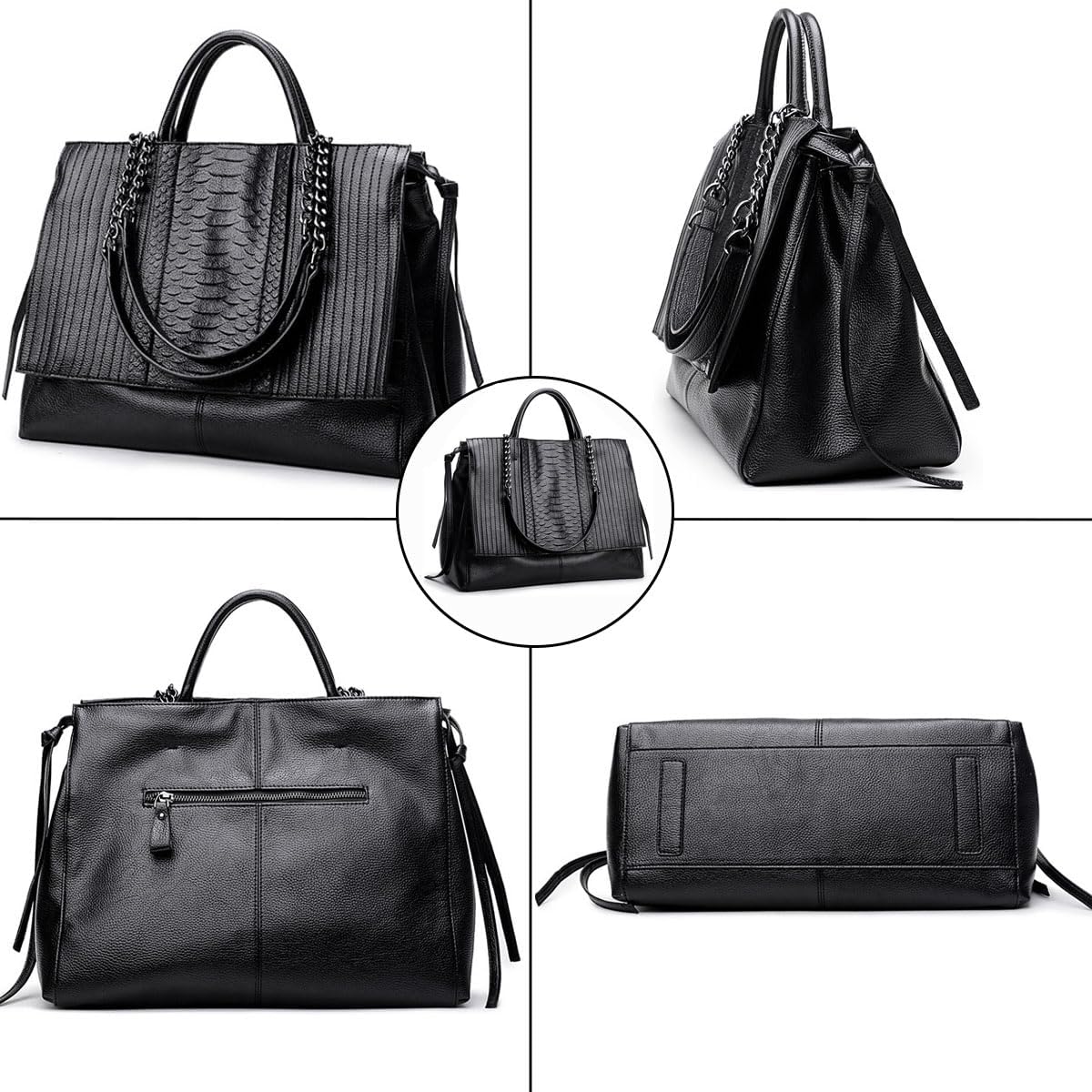 Purses and Handbags for Women Leather Large Crossbody Bags Multiple Pockets Tote Shoulder Bag Work Satchel Black - Image 6