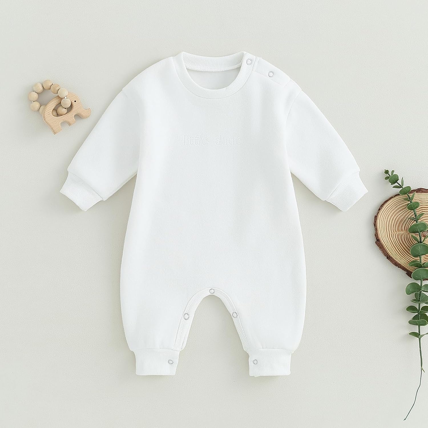 allshope Newborn Baby Boy Fall Outfit Romper Little Dude Embroidery Long Sleeve Jumpsuit Bodysuit Infant Winter Clothes image 2
