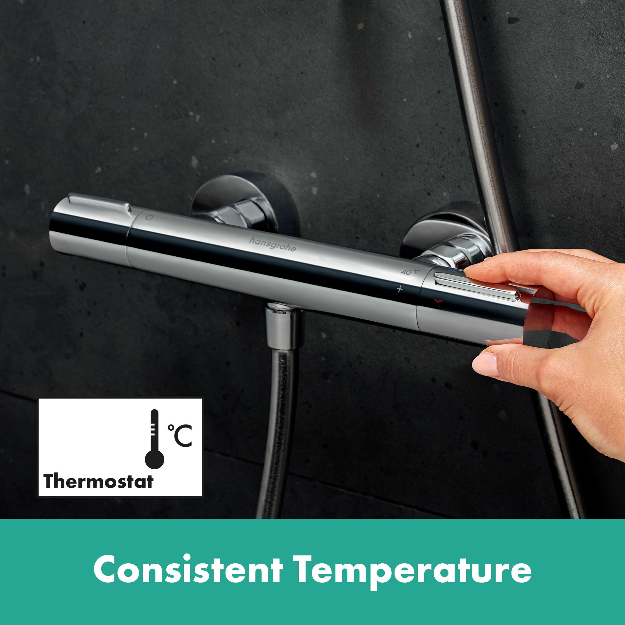 hansgrohe Ecostat Element - bateria termostatyczna prysznicowa natynkowy z EcoStop+, armatura prysznicowa z zabezpieczeniem przy 40 °C, thermostat, kran do 1 odbiornika, chrom, 13346000