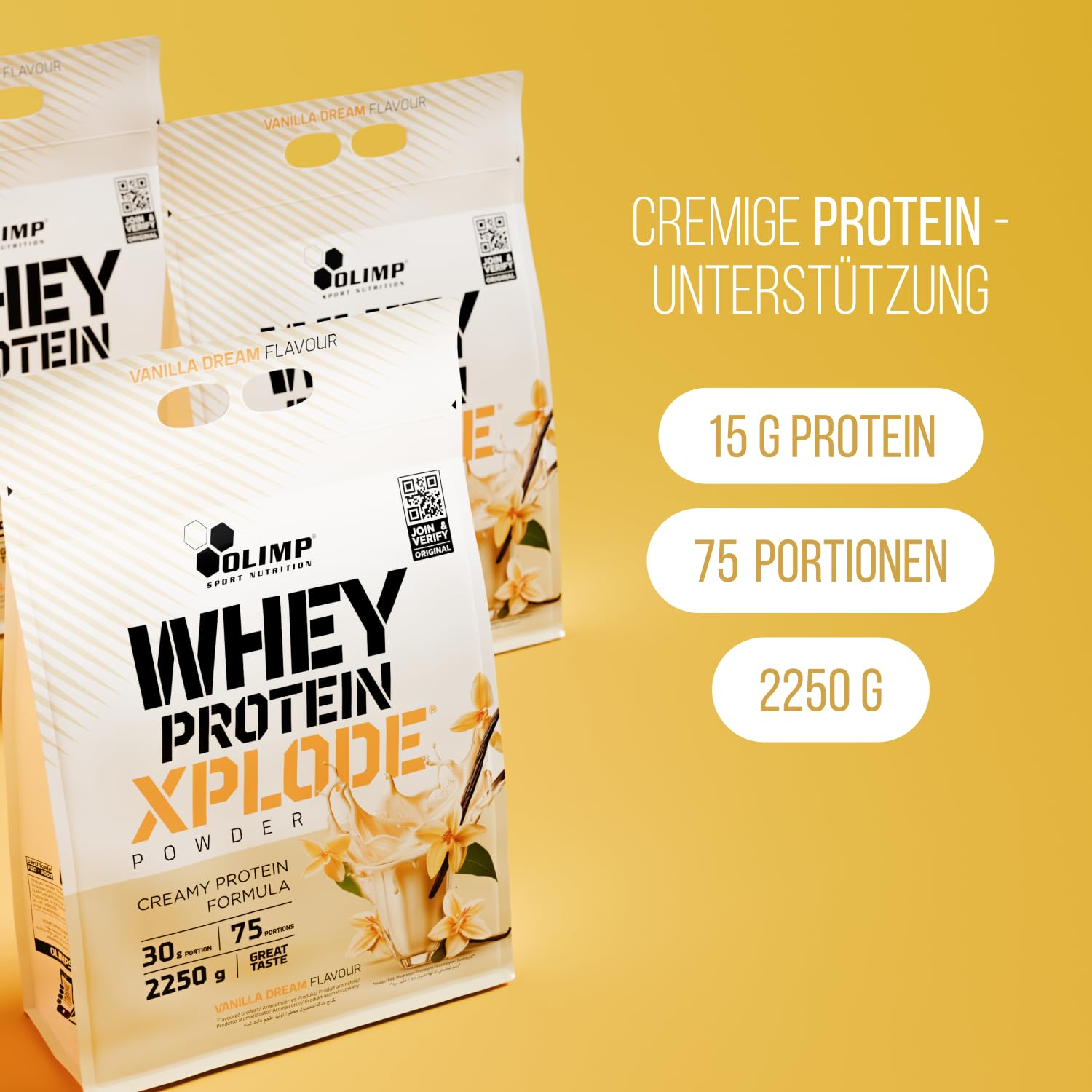 Olimp Whey Protein Pulver Vanille - 2250 g - Eiweiss Protein Pulver - Booster pre Workout