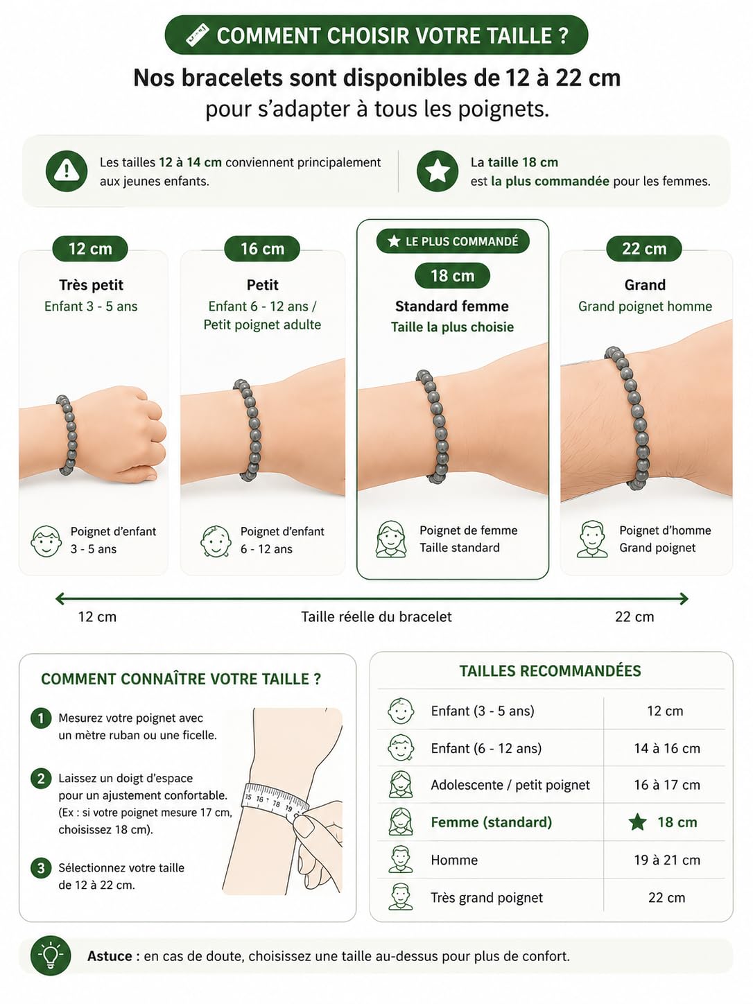 Lot de 3 Bracelets Magnétite en Pierres Naturelles (aimant naturel) Qualité AAA | Taille personnalisée de 12 à 22 cm au choix | Perles rondes 6 mm | Création Artisanale Française