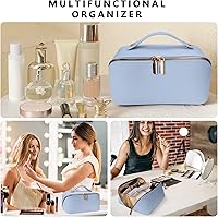 Vista 6 de XASRVIR Bolsa de maquillaje para mujer, bolsa de maquillaje de viaje de gran capacidad, bolsa de maquillaje plana portátil de gran apertura, bolsa