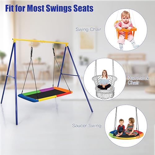 Miniatura 8 de HONEY JOY Juego de marcos de columpio de metal de 550 libras con columpio de plataforma de 70 pulgadas, soporte de columpio resistente para niños