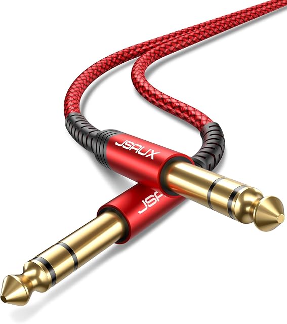 JSAUX Professional Guitar Cable 3M (10ft), 1/4" 6.35mm to 6.35mm TRS Stereo Audio Guitar Lead Nylon Braided Jack Instrument Cable for Electric Guitar, Bass, Amp, Keyboard, Mondolin - Red