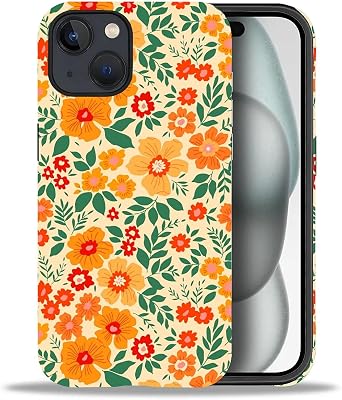 Case for iPhone 15,Shockproof TPU Bumper Drop Protection Hybrid 2-Layer Hard Cover for iPhone 15-Yellow Floral