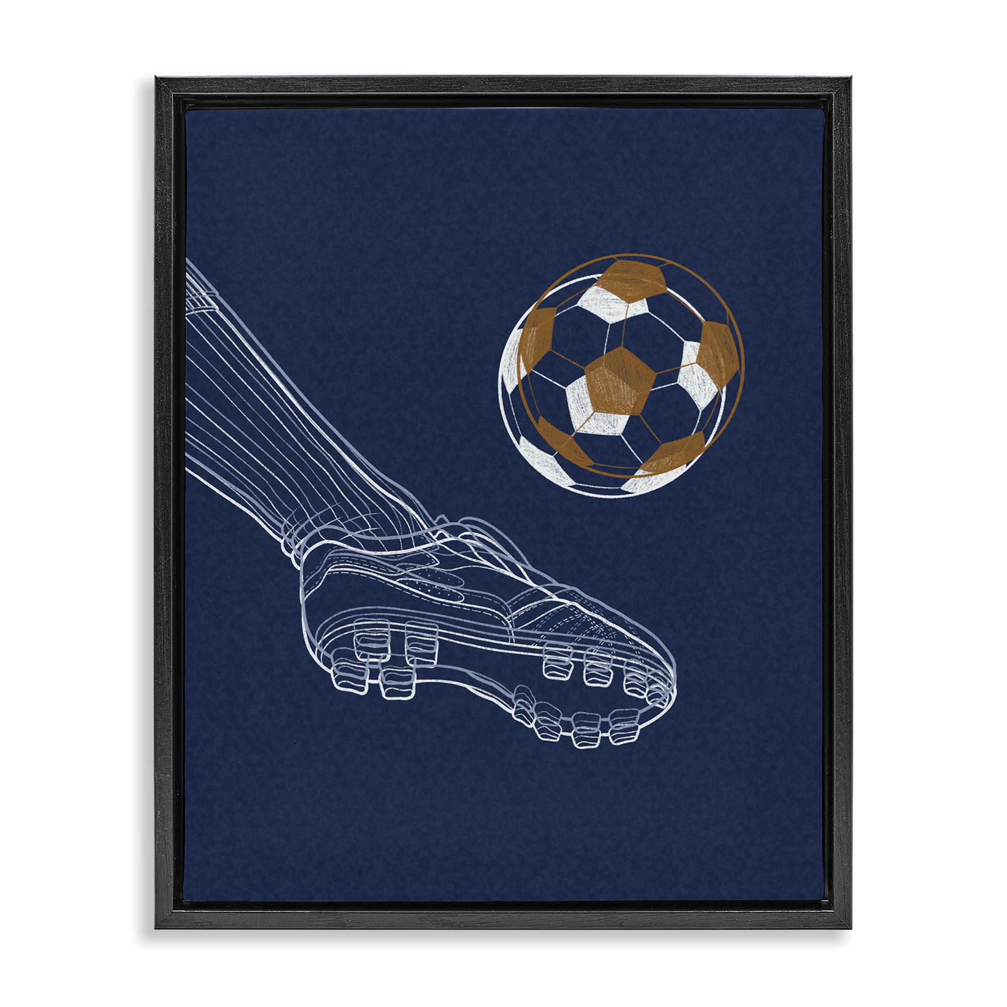 Stupell Industries Jet Black (Matte) 'Soccer Lines Contour'| Floating Frame Canvas Art