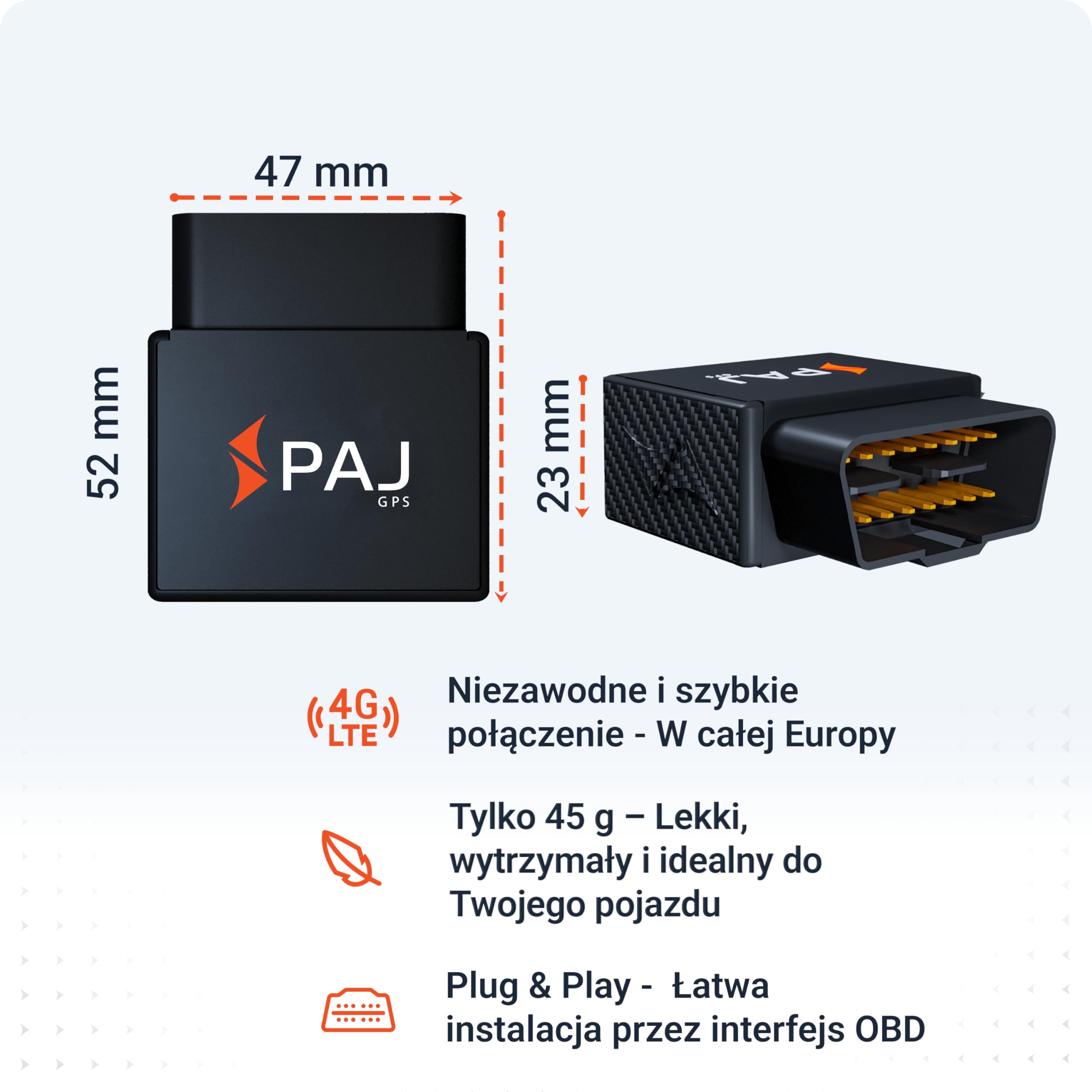 PAJ Car OBD Finder 2.0 4G Lokalizator GPS OBD2 Do Samochodu Dostawczego Ciężarówki – Stałe Zasilanie Przez OBD – Śledzenie Na Żywo Aplikacja Alarm Wibracji Przekroczenie Prędkości