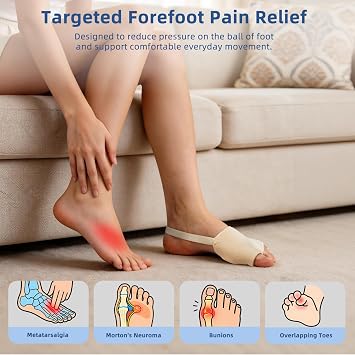 KTSAY Metatarsal Pads with Gel Pad for Women and Men, Foot Pads for Ball Pain Relief, Morton's Neuroma, Metatarsalgia Support (2, Beige, Large)