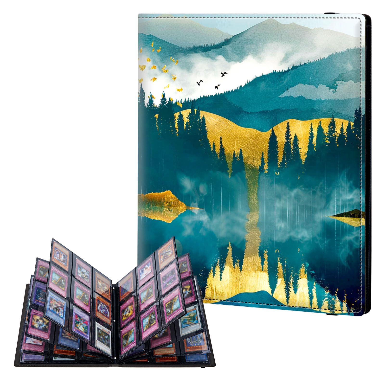 ETLKJVBL 9 Pocket Trading Card Binder, Card Collection Binder for TCG, MTG, Sports Cards, Baseball, Pine Forest Misty Mountains Trading Card Book Holder for Collectors, Top Loader Binder — image 1