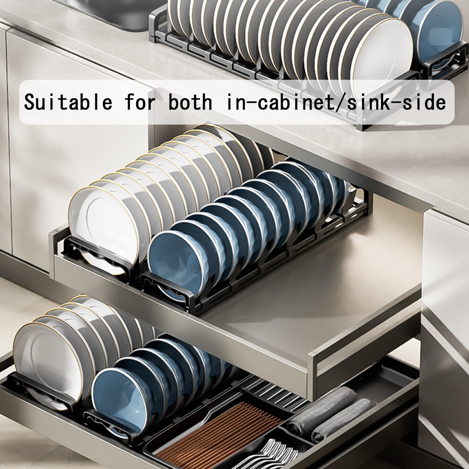 Égouttoir à Assiettes, Porte-Assiettes, Organisateur de Vaisselle, égouttoir d'évier, Supports de Rangement et présentoir en métal pour Placard, comptoir et Armoire (Égouttoir à as