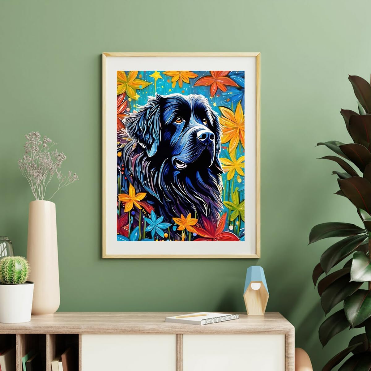UPABLUNSO Diamond Painting Kits for Adult, DIY 5D Dog Diamond Art Kits, Colorful Animals Full Drill Round Crystal Newfoundland Dog Diamond Dots Art Crafts for Home Wall Decor 12x16inch