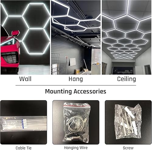 Miniatura 3 de Luces hexagonales de garaje, LED ultra brillantes de 6500 K, 156 W, 17280 lúmenes luz hexagonal para luces de garaje LED, peluquería, taller,
