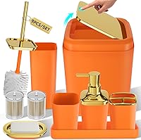 Vista 21 de Juego de accesorios de baño rosa, de plástico, con bandeja, dispensador de jabón, portacepillos de dientes, vaso, jabonera, cepillo para inodoro