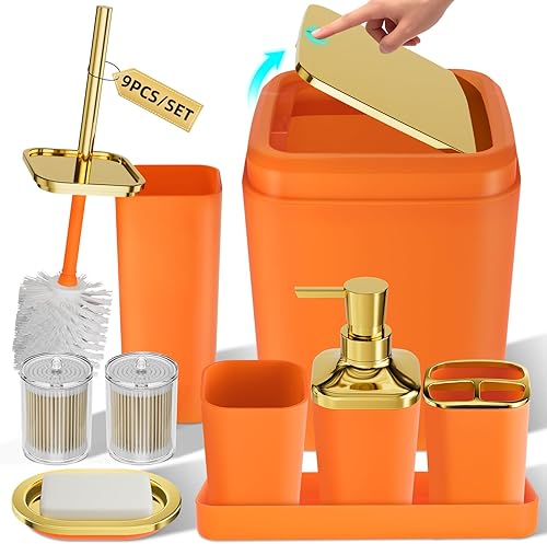 Miniatura 20 de Juego de accesorios de baño, juego de 9 piezas en color blanco con papelera, bandeja, dispensador de jabón, soporte para cepillo de dientes, vaso