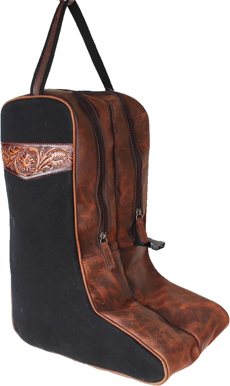 CHALLENGER Western Black Canvas Floral Leather Travel Carry Boot Storage Bag 30SK02BK