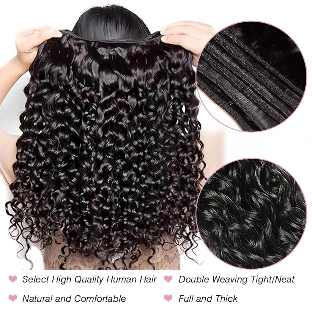 Human Hair Bundles 20 22 24 Inch Water Wave Bundles Human Hair 100% Unprocessed Brazilian Virgin Hair Double Weft Triple Lifespan Curly Bundles Human Hair Quick Weave Natural Color