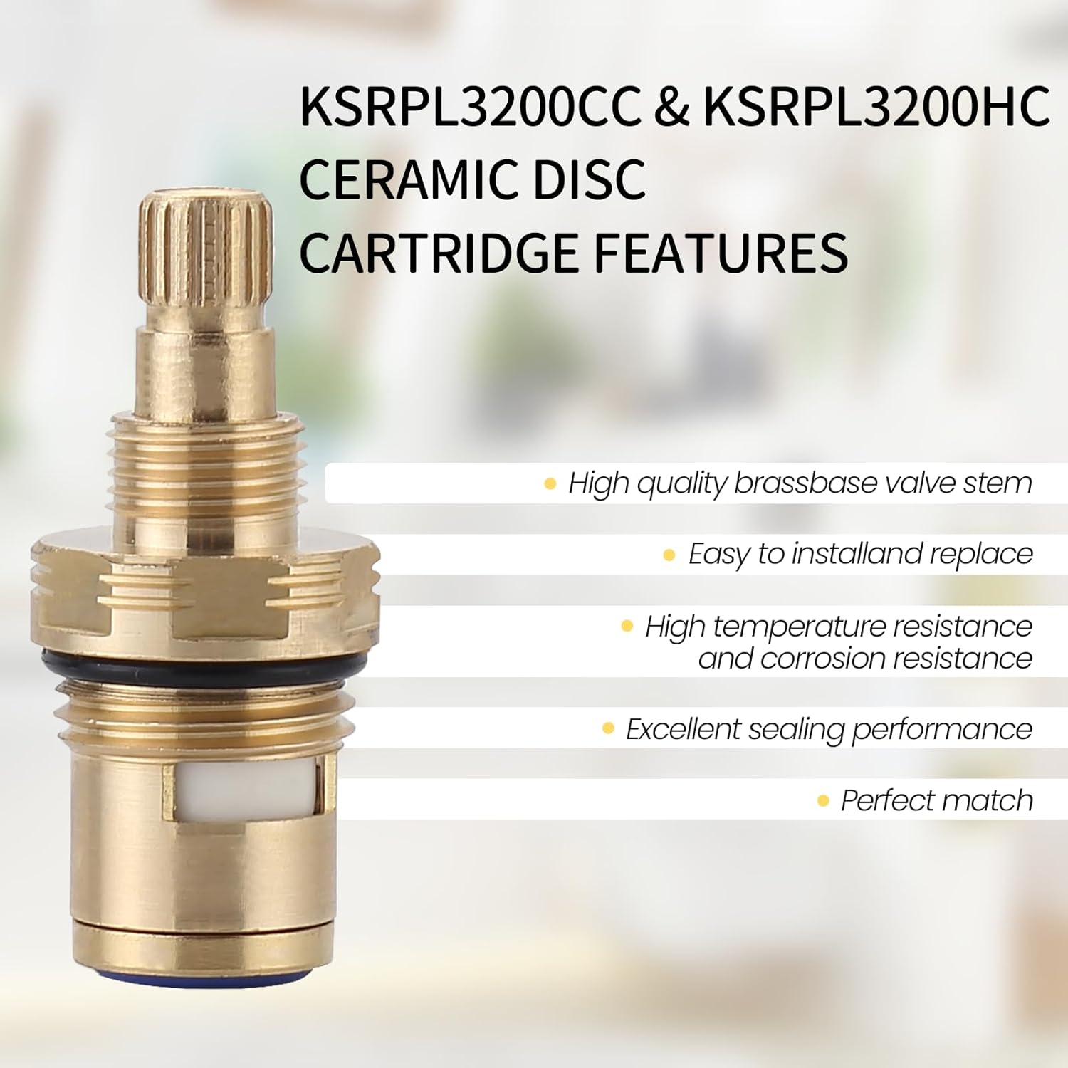 Faucet Cartridge for Kingston Brass KSRPL3200CC & KSRPL3200HC, Cold Hot Ceramic Disc Cartridge Fits for CC Basin Faucet, 2-1/8" Length, Brass