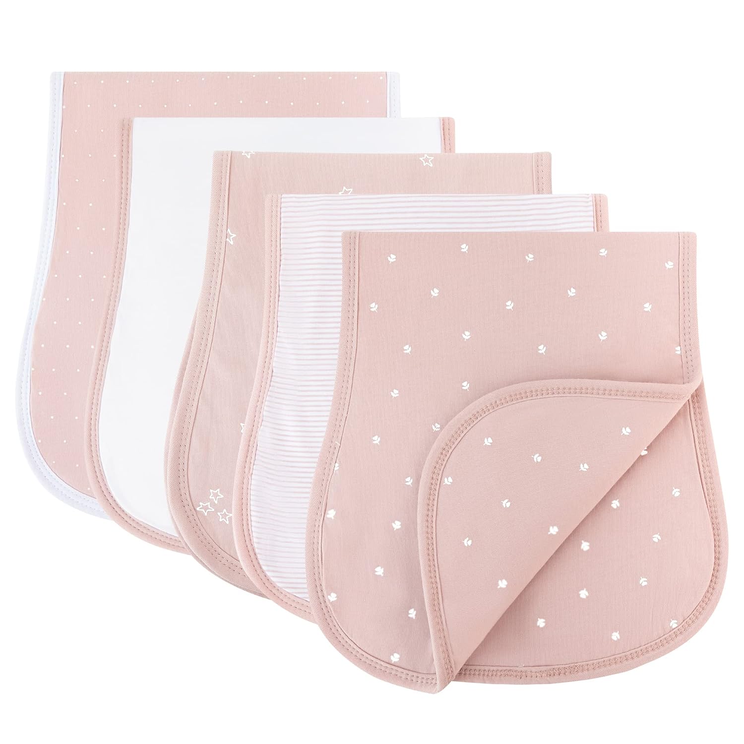 Ely's & Co. Baby Burp Cloths - 5pc Hourglass Shape with Extra Absorbent - Baby Bibs & Burp Cloths Baby Girl and Baby Boy, Newborn Essentials (Pink Tulip)