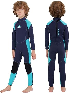 XUKER Kids Wetsuit for Boys Girls Toddlers 3mm Thermal Wetsuit Back Zip | Neoprene Full Body Wetsuits for Youth Teens Scuba Dive Swimming Boating Snorkeling