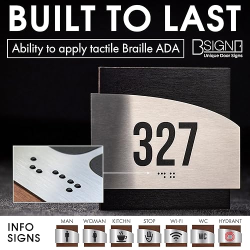 Miniatura 3 de Bsign Apartment Door Numbers - Room Number Sign with ADA Compliant Braille - Steel & Wood Door Sign, Personalized House Number Sign for Office,