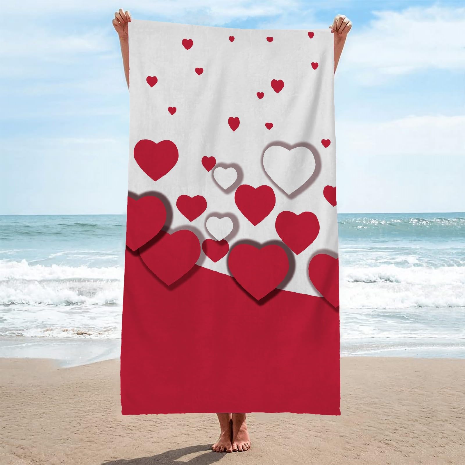 Toalla Playa Rojo Y Blanco Toallas Playa Grande Microfibra Anti Arena Amar Playa Toallas para NiñA NiñO Adulto Piscina Toalha de Praia Mujer Hombre 100x200cm