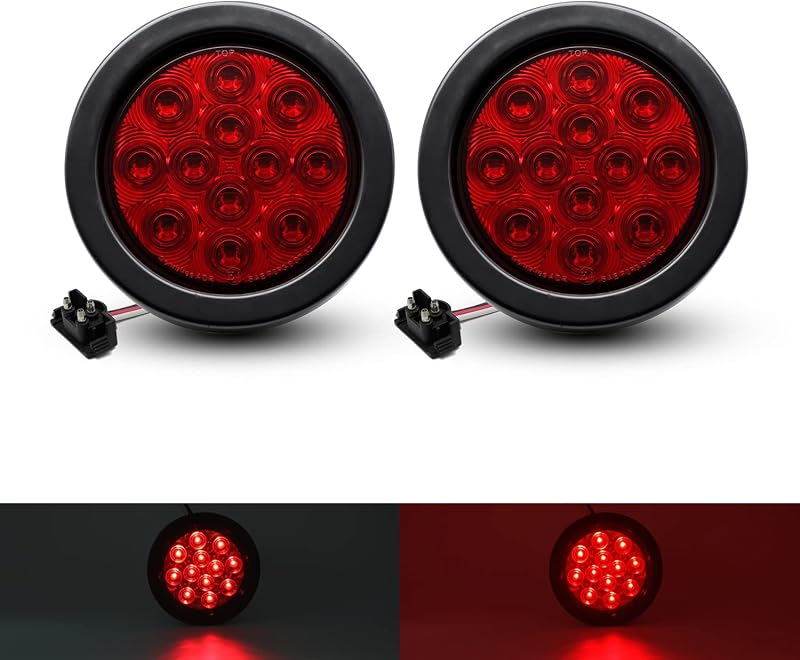 Lanterna traseira LED TMH vermelha 10,16 cm para freio, lanterna e seta – Kit com 2