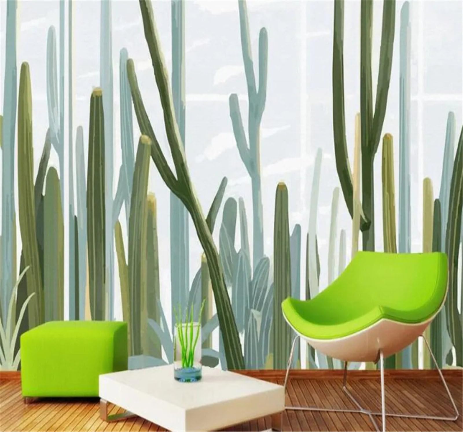 Tzxztt Hand Drawn Fresh Three Dimensional Green Cactus Modern 3D Wallpaper Premium Textured Silk Neutral Tones Material Ideal for Living Room Bedroom-350cm×256cm