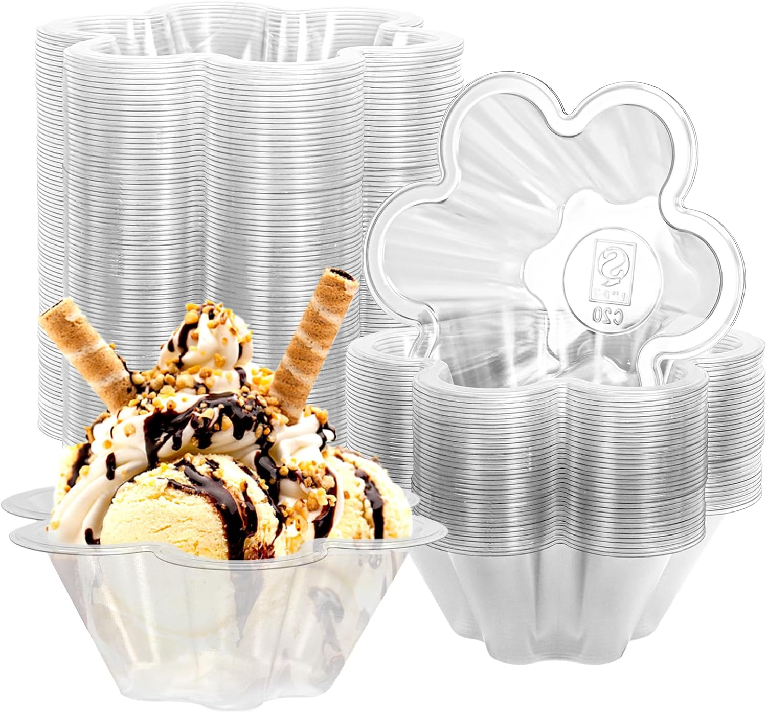Vmiapxo 200 Pack 8oz Ice Cream Cups, Clear Flower Shape
