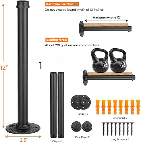 Miniatura 9 de Home Expert Perchero flotante de tubo industrial negro de 8 pulgadas montado en la pared, perchero resistente para colgar ropa, barra colgante