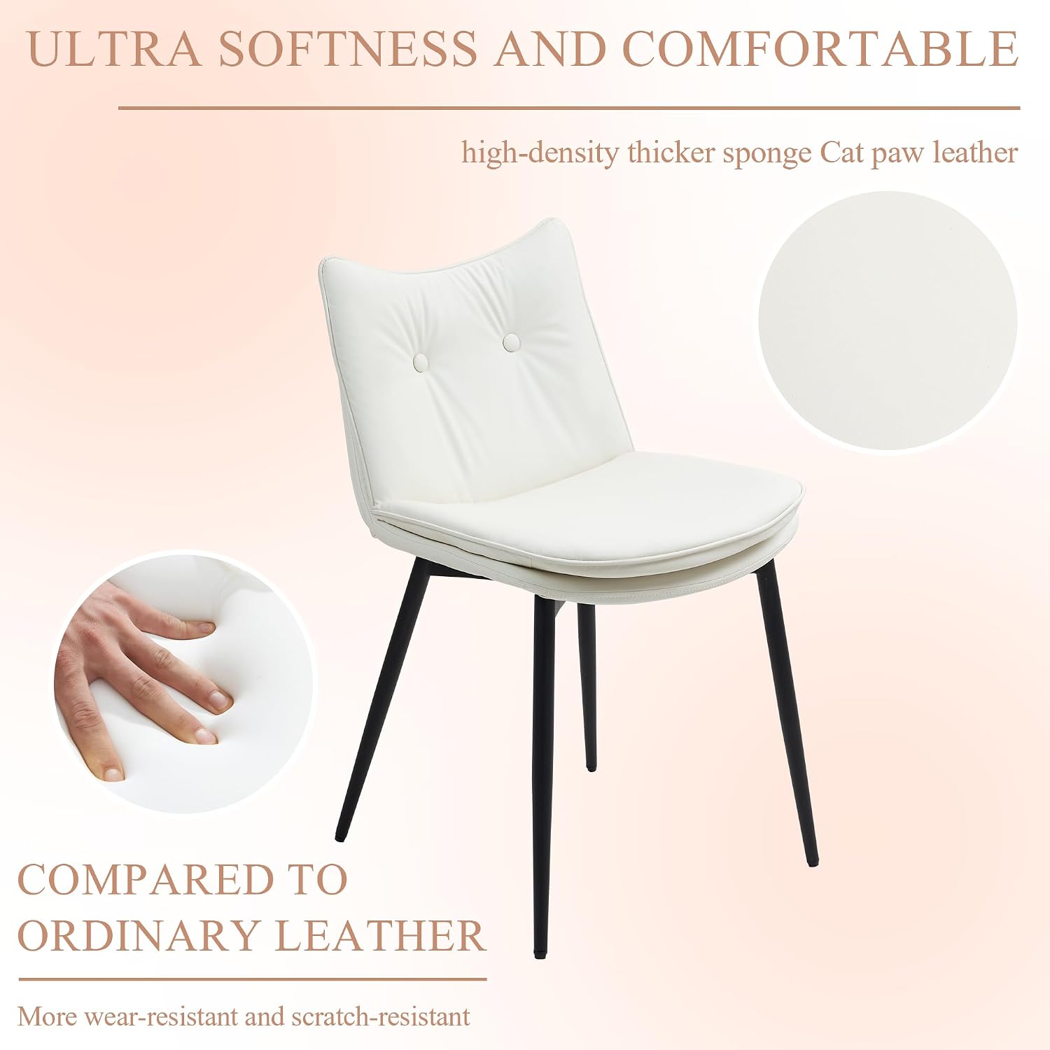 AVAWING Dining Chairs Set of 2, Modern Comfortable Kitchen & Dining Room Chair with Adjustable Footpads, Curved Backrest Faux Leather Upholstered Seat, Armless Accent Chairs for Living Room, White
