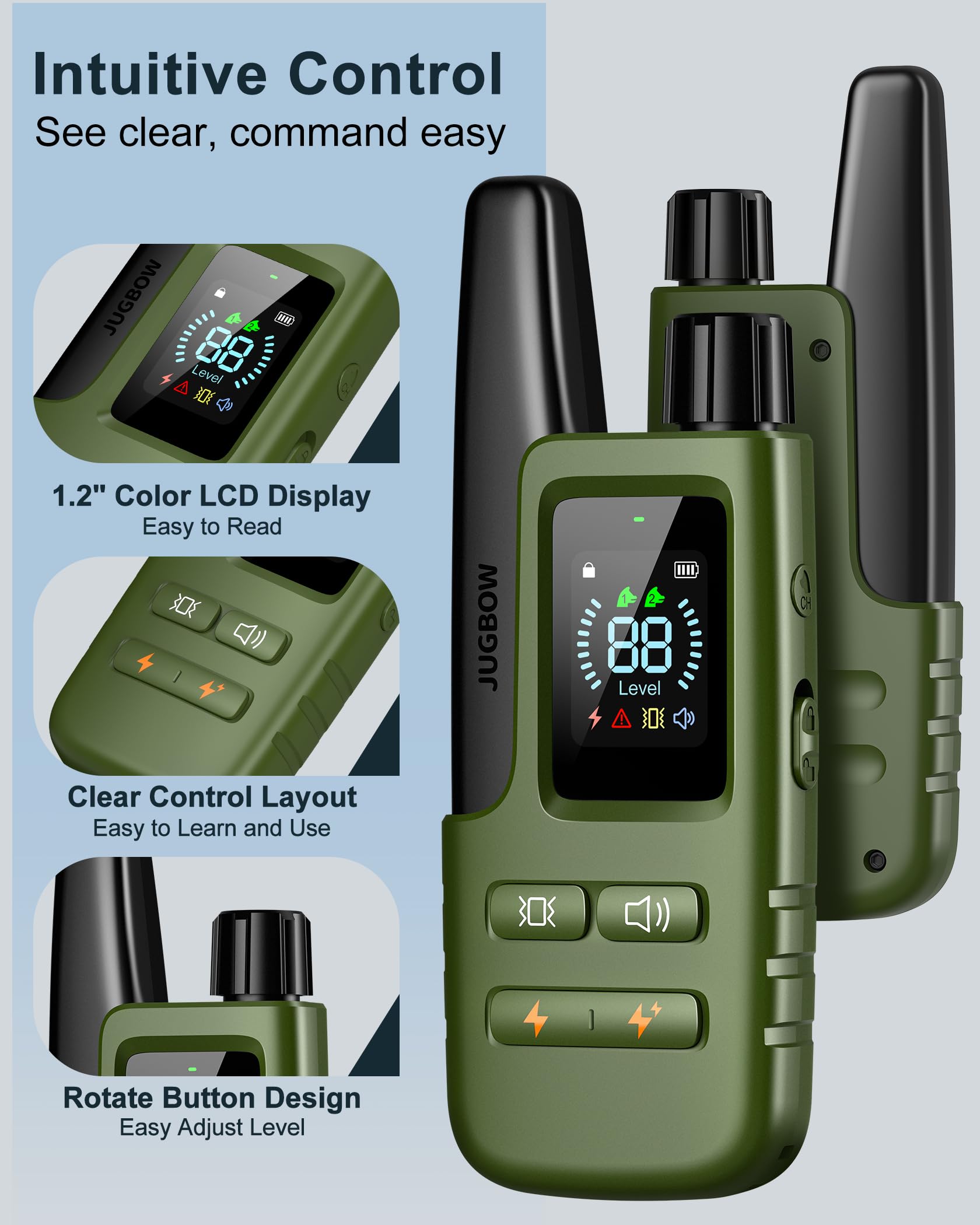 Jugbow Dog Shock Collar - 4500FT Dog Training Collar with Remote, IPX8 Waterproof Electric Dog Collar with 4 Training Modes, Security Lock, Rechargeable eCollar for 10-120lbs Small Medium Large Dogs - image 7