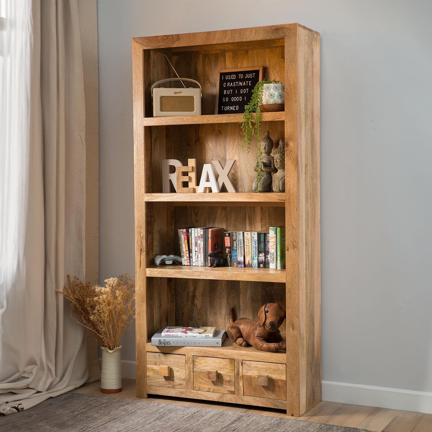 Large Light Mango Wood Bookshelf - Dakota Furniture