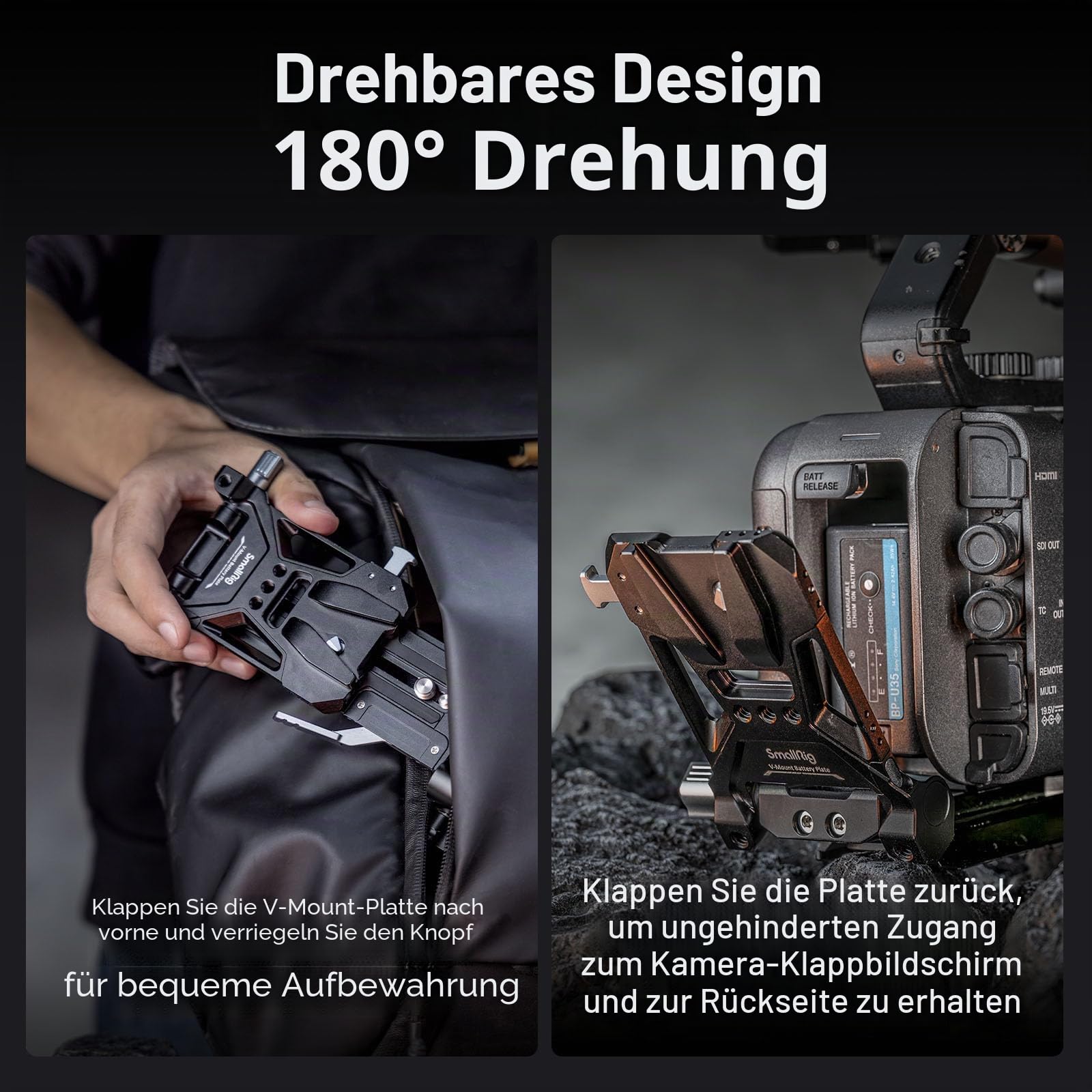 SMALLRIG V-Mount Batterieplatte mit Schnellwechsel für Manfrotto 501, 15 mm Klemme, kabellose Empfänger-Montage, L-Form, kompakte und faltbare V-Halterung