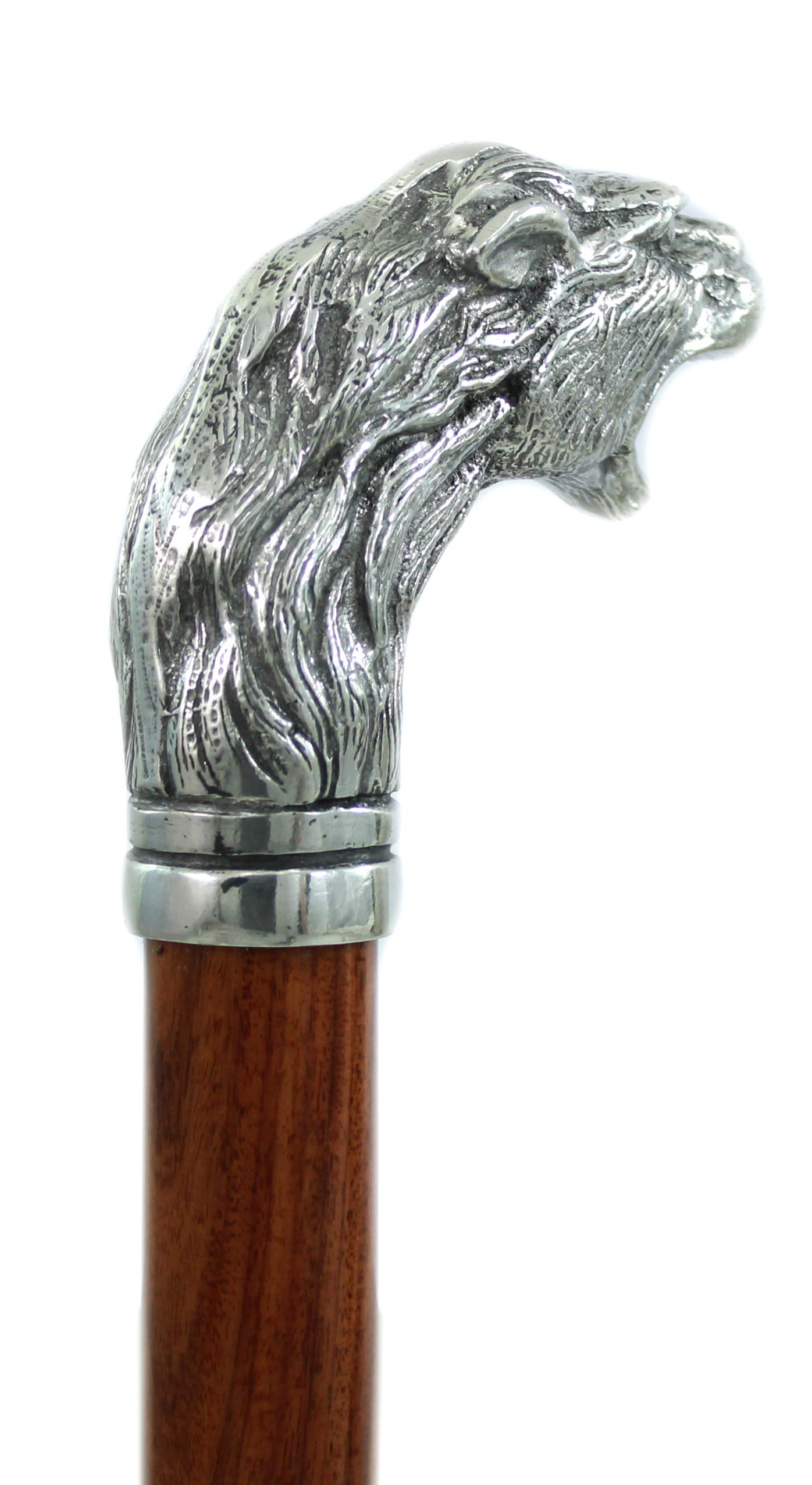 Bastón de paseo CAVAGNINI de madera y peltre puro León elegante para personas mayores, ceremonia (Faje natural)