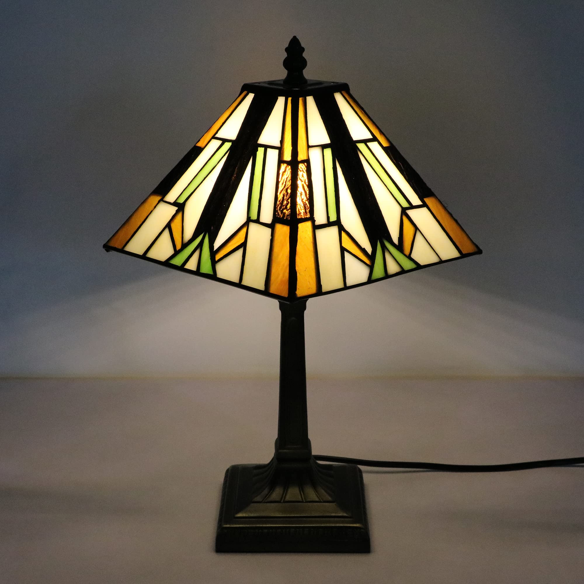 Tiffany Style Handcrafted Four Faces Retro Lampada Da Tavolo, A 8 Pollici In Vetro Colorato Luce notturna [Nessuna lampadina]
