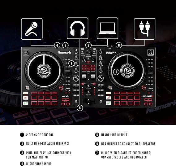 Complete DJ Equipment Package - Numark Mixtrack Pro FX 2 Deck DJ Controller For Serato DJ and M-Audio BX3 3.5 Inch DJ Speakers