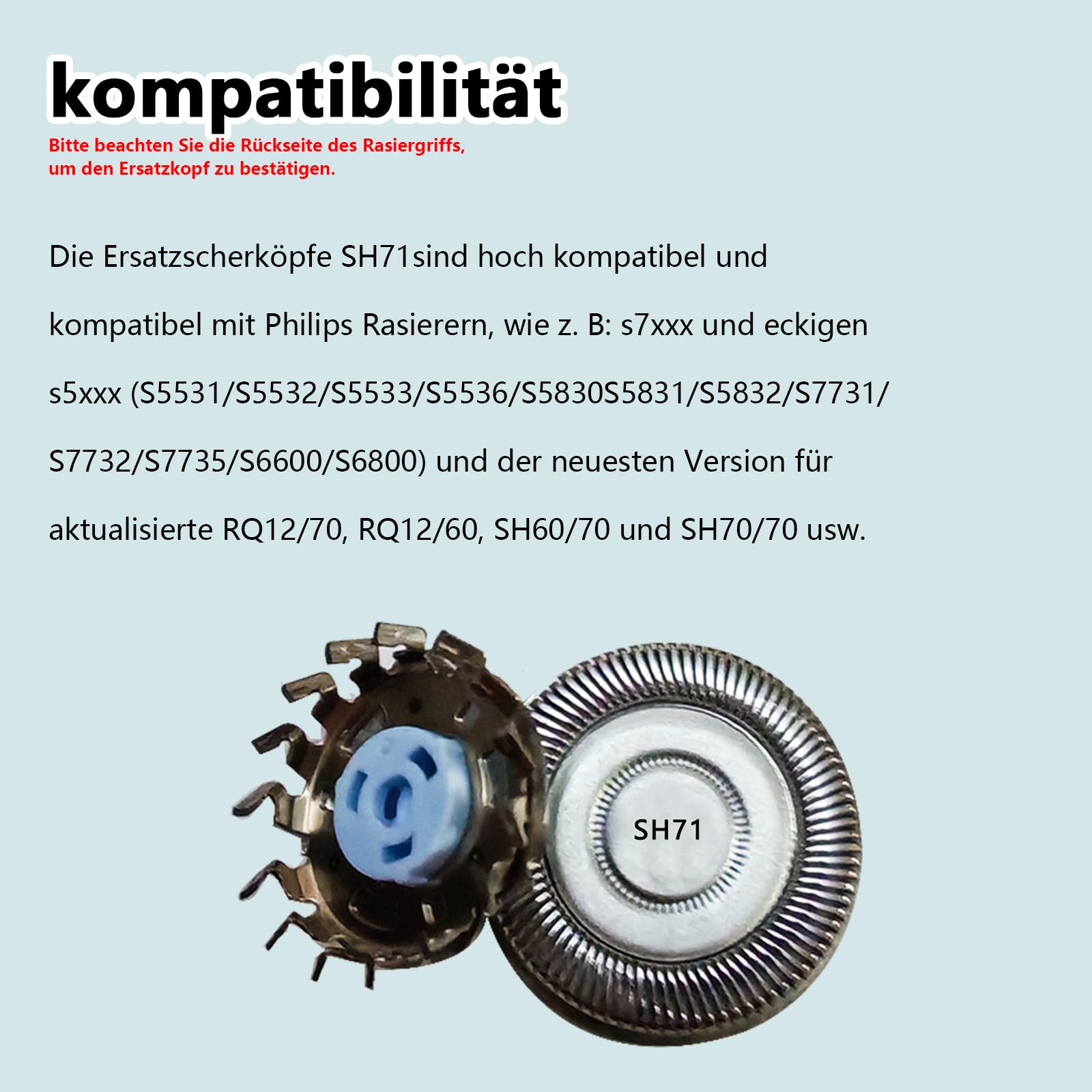 [3 Stück]SH71 Ersatzscherköpfe kompatibel mit Philips,für Shaver Serie 7000 (S7XXX) und eckige Serie 5000 (S55XX) Scherköpfe Rasierern,mit Reinigungsbürste - 5