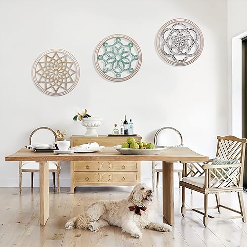 Miniatura 4 de BIGKJYBC Decoración de pared redonda de madera rústica, 3 piezas, para decoración de pared de granja, para exteriores, sala de estar, dormitorio,