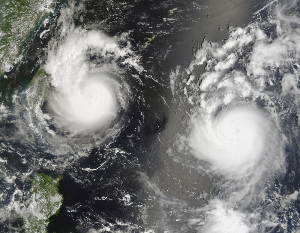 Posterazzi August 8 2006-Typhoon Saomai and Tropical Storm Bopha approaching Taiwan and China Poster Print, (31 x 24)