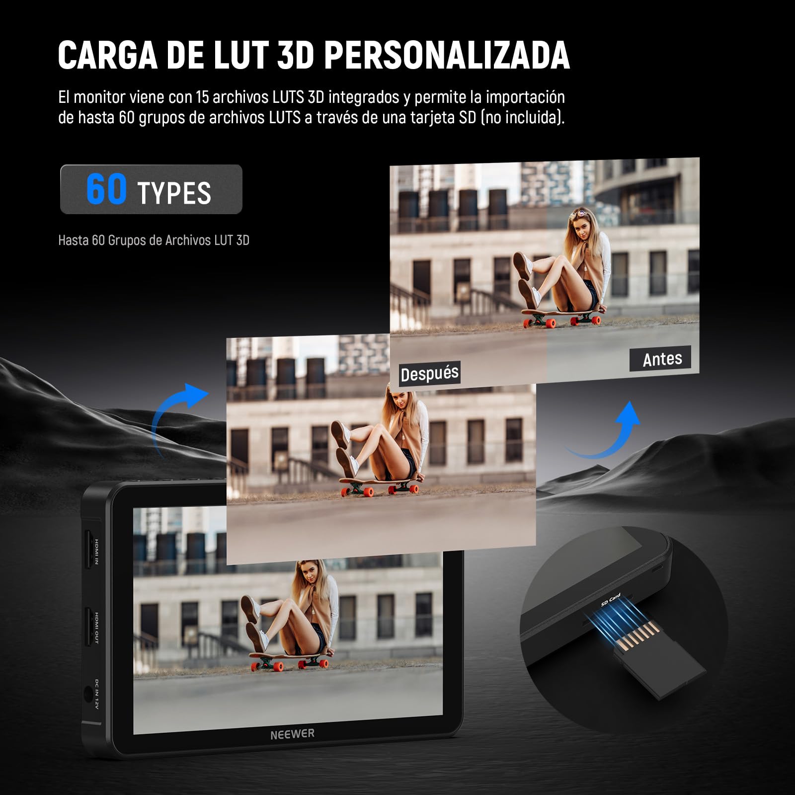 NEEWER F700 7" Monitor Campo Cámara, 2000nit HD 1920x1080 IPS Pantalla Táctil con 3D LUT, 4K HDMI Loop in/out con Peak Focus Asistencia Video DSLR Onda HDR,Montaje Zapata Fría,5200mAh Batería y Cable
