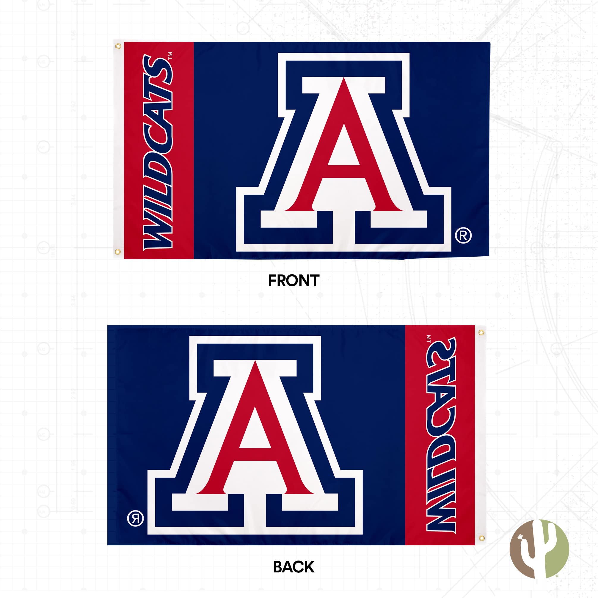 Desert Cactus University of Arizona Flag Wildcats UA Banners 100% Polyester Indoor Outdoor 3x5 feet Flags (Team Name)