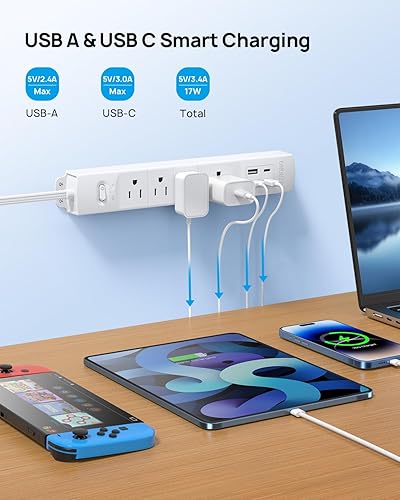Miniatura 4 de TROND Cable de extensión de 15 pies de largo con 2 USB C, certificación ETL, regleta de alimentación de enchufe plano ultrafina, protector de