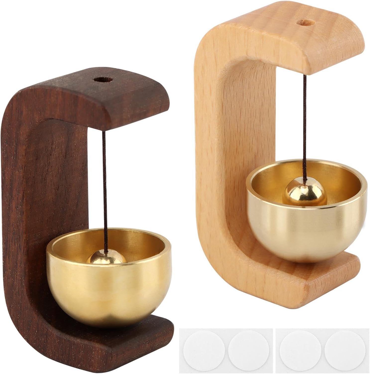 2Pcs Wood Doorbell,Shopkeepers Bell for Door Opening, Magnetic Shopkeepers Bell,Brass Magnetic Door Chime with Self-Adhesive for Refrigerator,Room, Porch,Garden,Restaurant(Brown，Light)