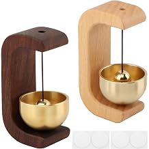 2Pcs Wood Doorbell,Shopkeepers Bell for Door Opening, Magnetic Shopkeepers Bell,Brass Magnetic Door Chime with Self-Adhesive for Refrigerator,Room, Porch,Garden,RestaurantBrown,Light