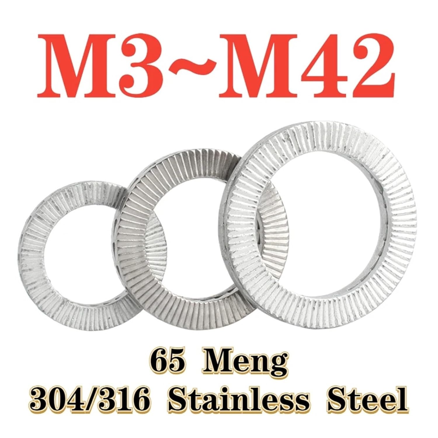 Double Layer self-Locking washers 65 Mn/Stainless Steel Self-Locking Washer Wedge-Shaped Dacromet Double-Layer M3 M4 M5 M6 M10 M12 M14~M42(316Stainless Steel,M30-1Pcs)
