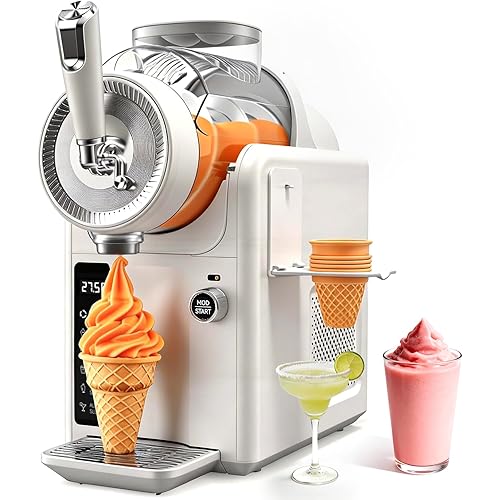 SYINTAO Slushie Machine No Ice Needed, 2-in-1 Frozen Drink & Soft Serve Ice Cream Maker, 75oz Self-Chilling Slushy Maker with 5 Presets, LED Display & Auto Clean for Home & Party (White)