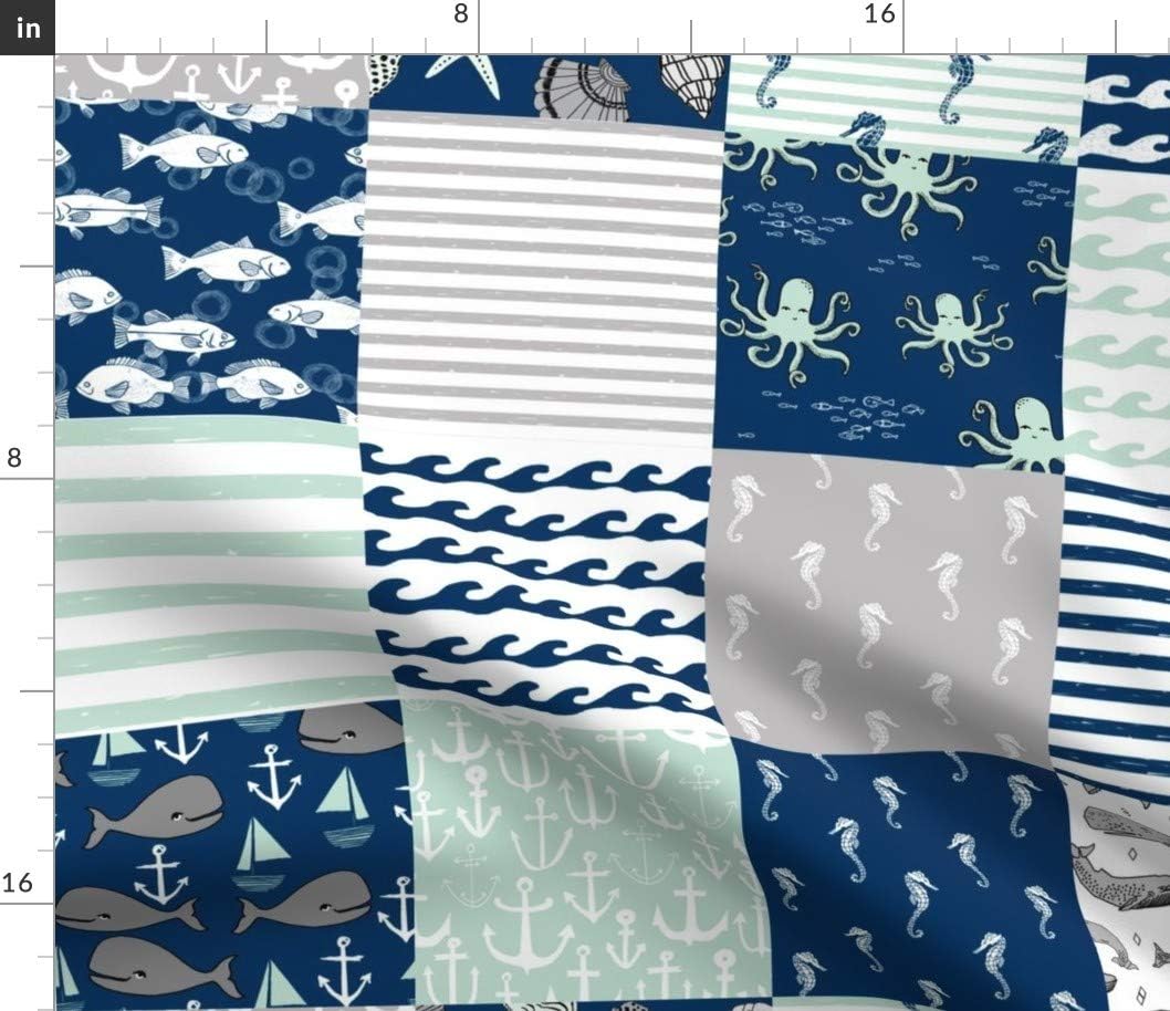 Spoonflower Fabric - Nautical, Wholecloth, Cheater Quilt Top, Block, Squares, Patchwork, Printed on Cotton Poplin Fabric by The Yard - Sewing Shirting Quilting Dresses Apparel Crafts