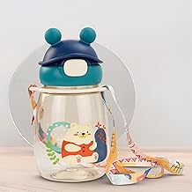 BAYBEE SnowSip Baby Sipper Bottle with Straw for Kids | Spill Proof & BPA Free Safe Sipper 540ml | Cute Cartoon Design Smooth Sipping & Adjustable Strap | Drinking Water Bottle for School Kids (Blue)