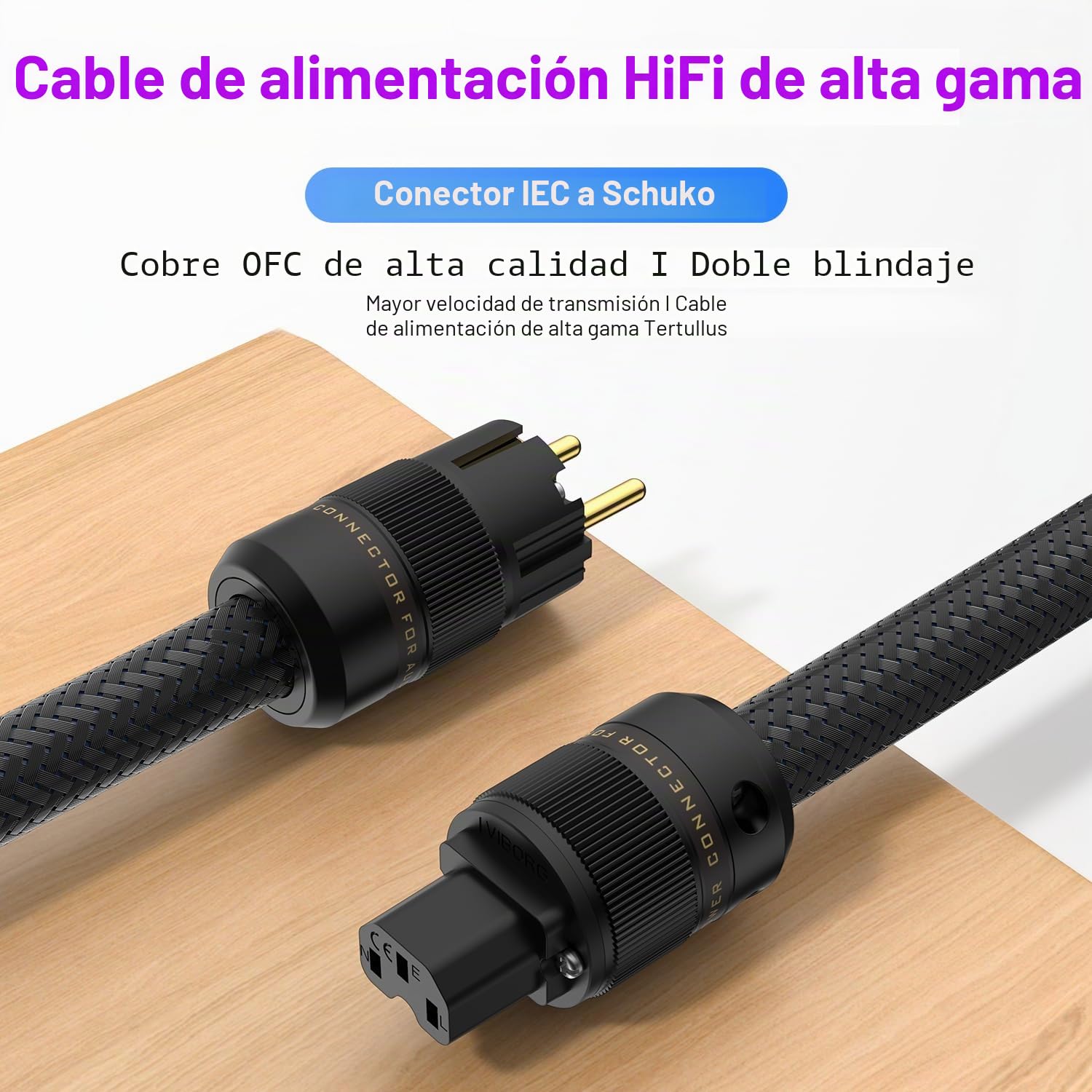 Tertullus Cable de alimentación HiFi de 1 m con Schuko, 3 núcleos con 3,5 mm², cable de alimentación de alta gama para aplicaciones de audio